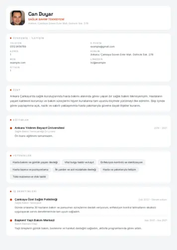 Hasta Bakıcı Cv Örnekleri cv indir